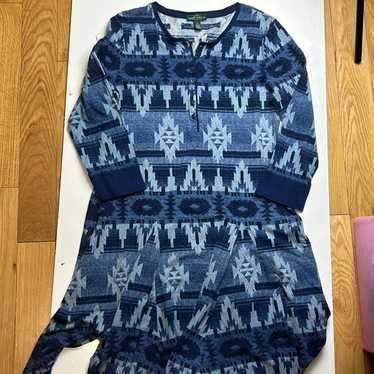 Ralph Lauren blue aztec print long sleeve dress