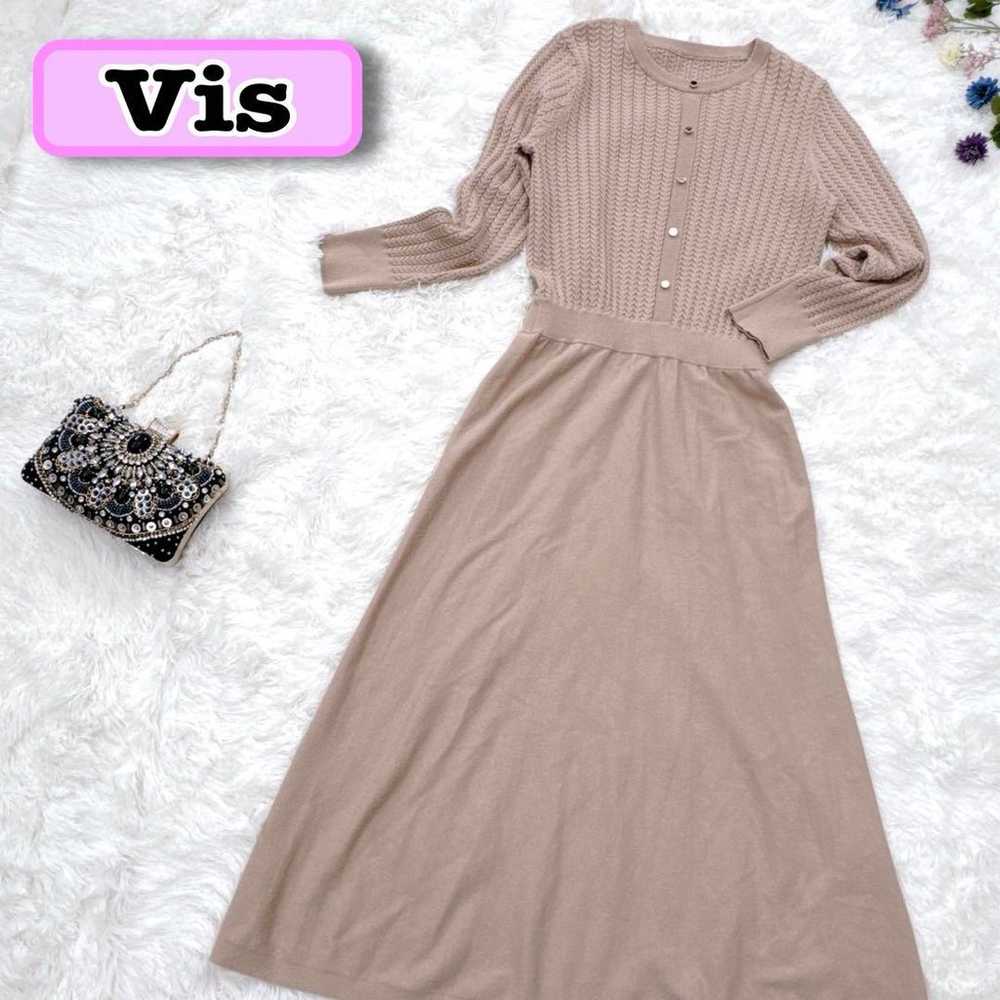 Vis Mini-cable gold button accent knit one-piece … - image 1