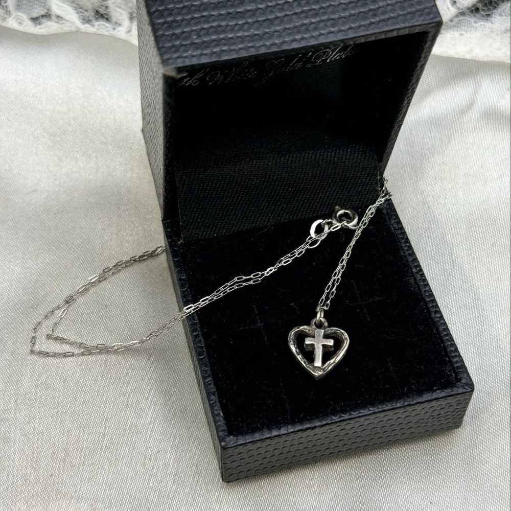 STERLING SILVER HEART CROSS VINTAGE NECKLACE - image 1