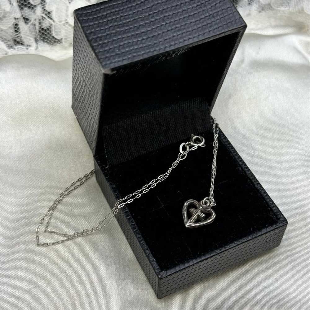 STERLING SILVER HEART CROSS VINTAGE NECKLACE - image 3