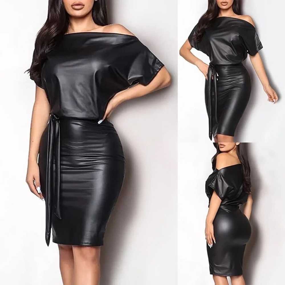 NWOT Off The Shoulder Leather Formal Party Dance … - image 1