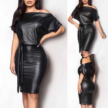 NWOT Off The Shoulder Leather Formal Party Dance … - image 1