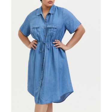 Torrid Womens Blue Chambray Button Front Drawstri… - image 1