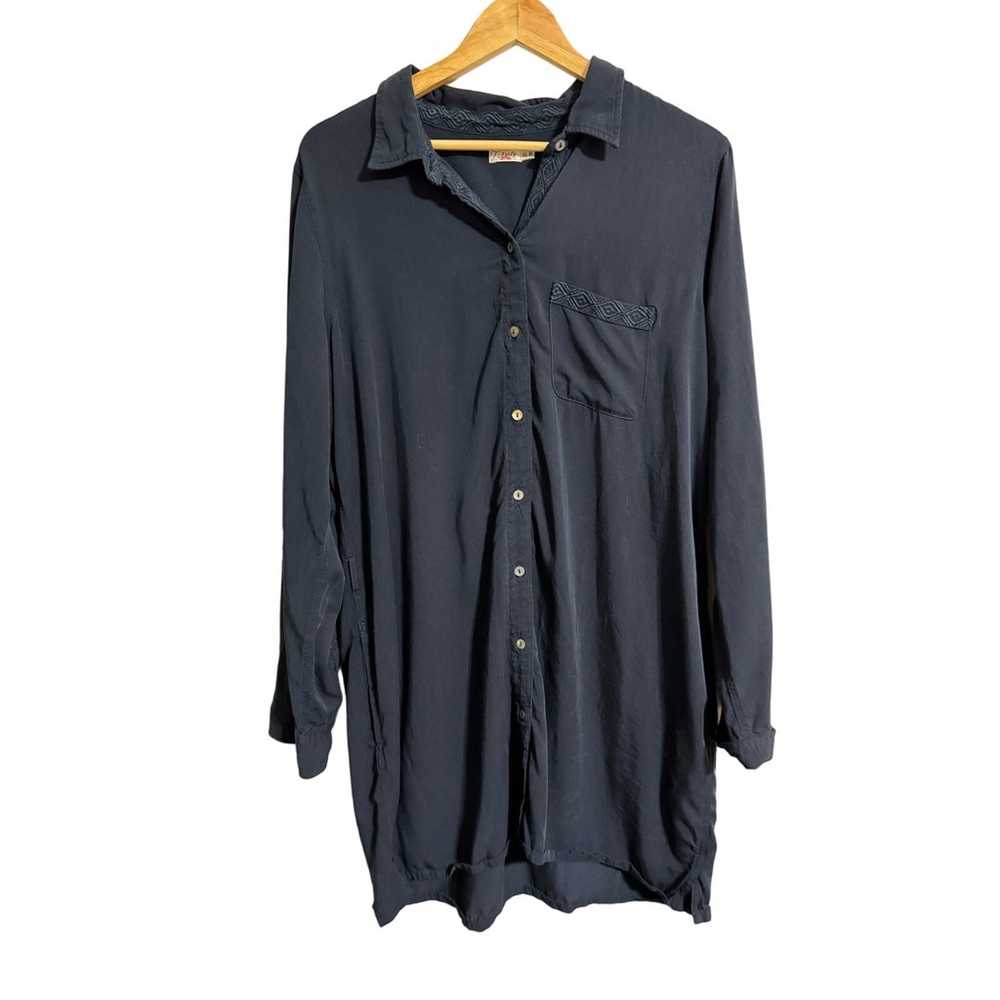 Faherty Navy Blue Classic Button Up Shirt Dress XL - image 1