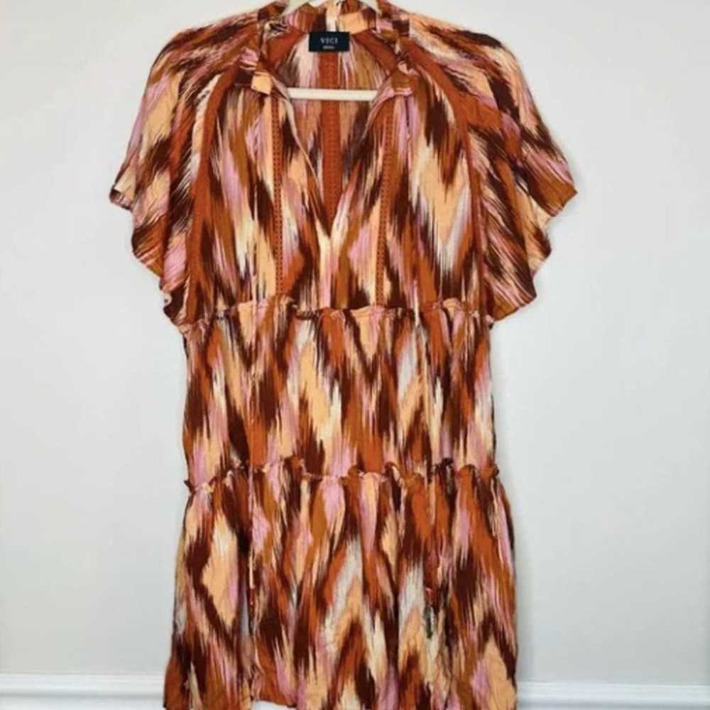 VICI Mini Dress Boho Burnt Orange Ikat Design Flo… - image 1