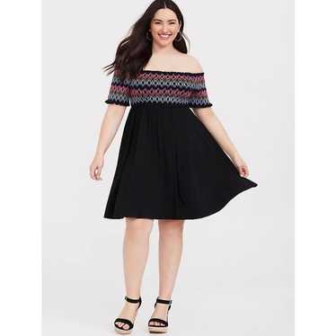 Torrid Black Embroidered Smocked Jersey Off Should