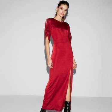 EXPRESS Tie Sleeve High Slit Maxi Dress Silky Sat… - image 1