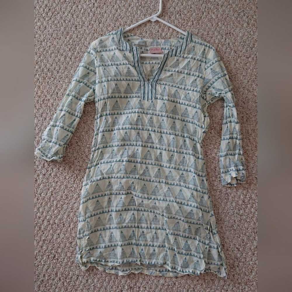 Asha beige & blue sheer cotton beach dress size S - image 3