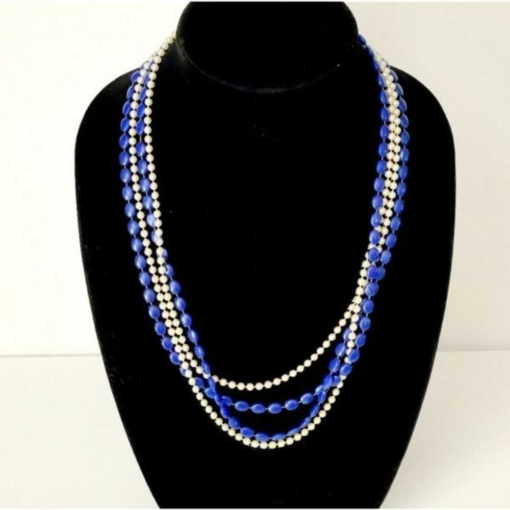 Vintage lucite white blue double strand necklace - image 1