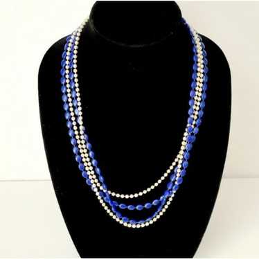 Vintage lucite white blue double strand necklace - image 1