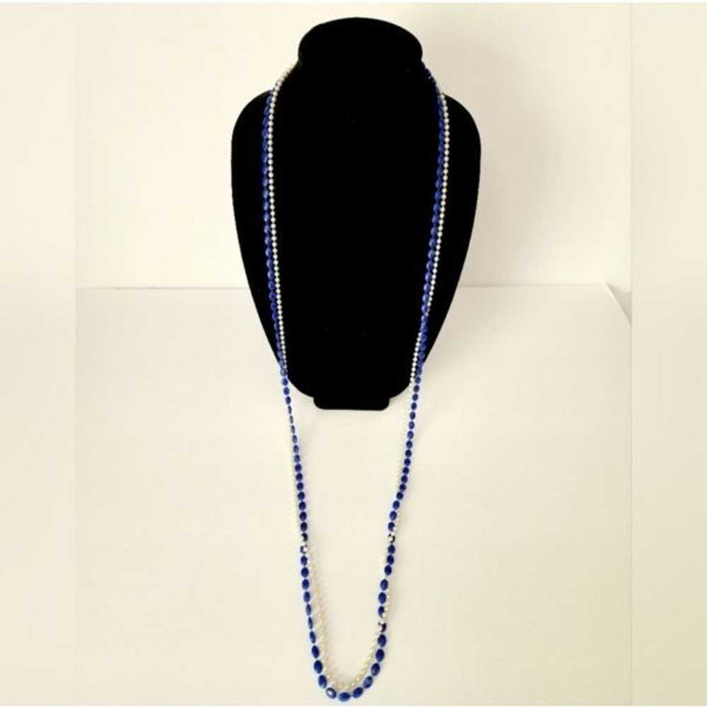 Vintage lucite white blue double strand necklace - image 2