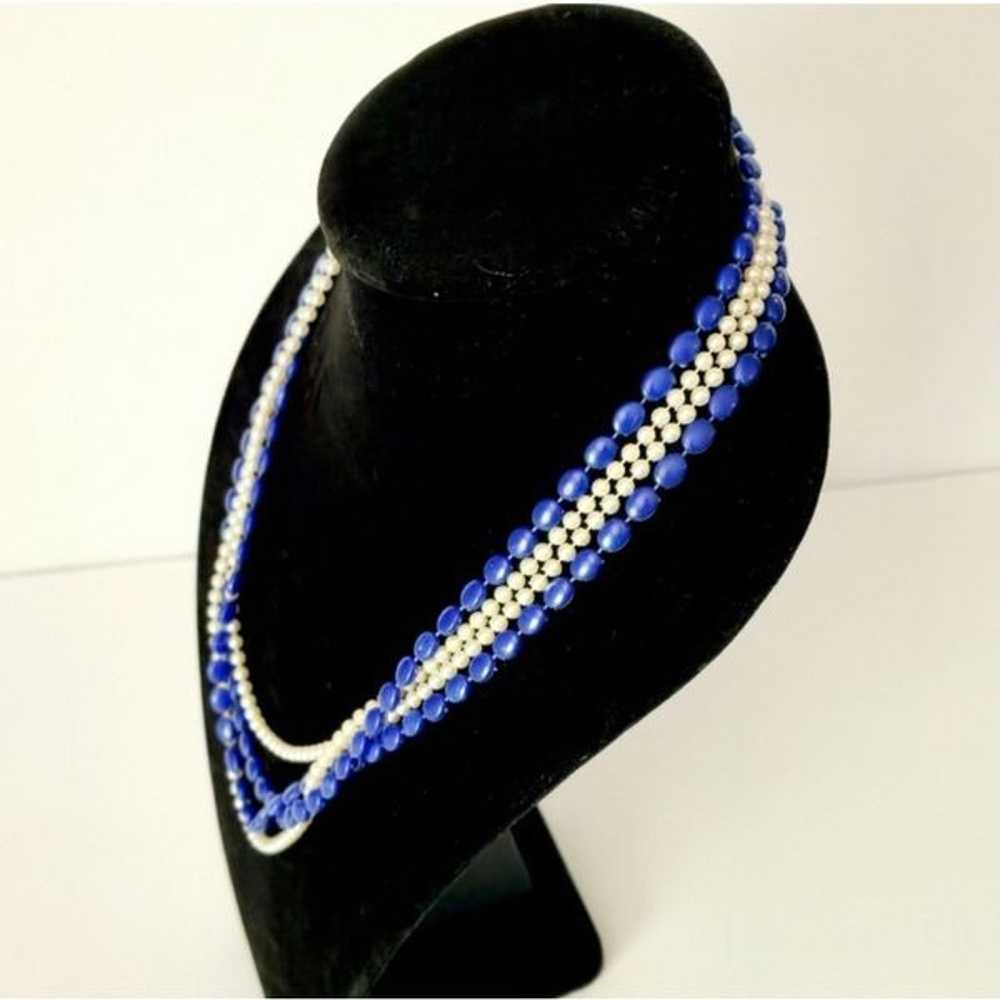 Vintage lucite white blue double strand necklace - image 3