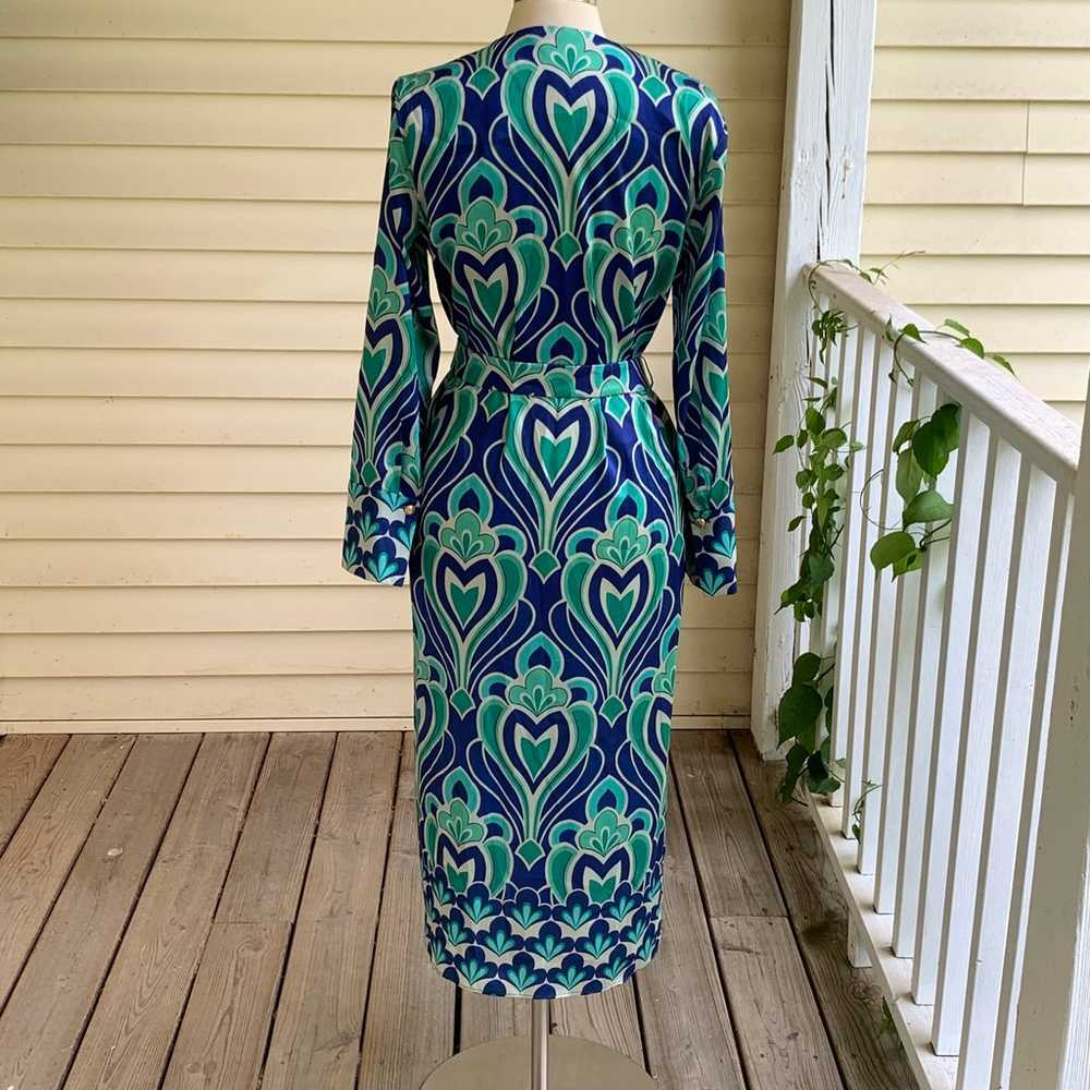 ZARA Midi Maxi Dress Size M Blue Green Print Belt… - image 5