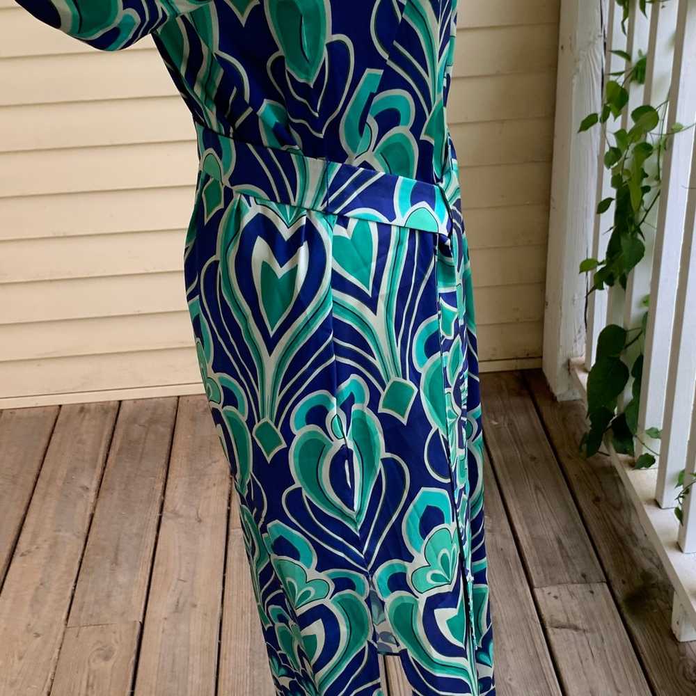 ZARA Midi Maxi Dress Size M Blue Green Print Belt… - image 8