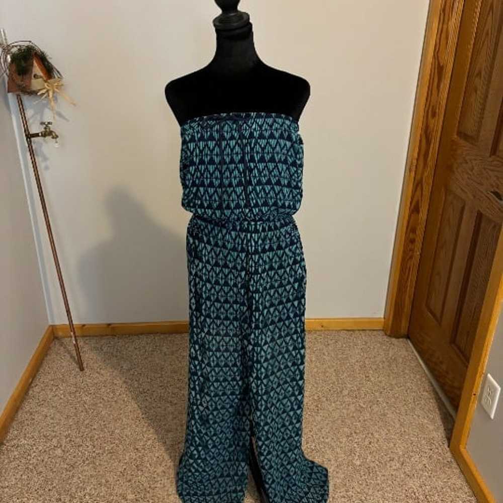 Strapless Navy and Green Jumpsuit - image 1