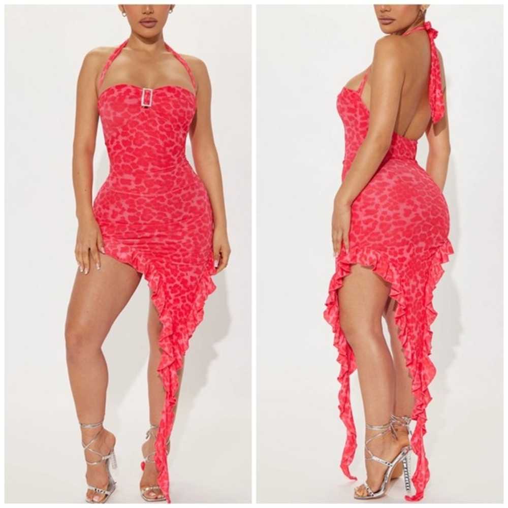 Fashion Nova Pink Red Halter Leah Mesh Mini Asymm… - image 2