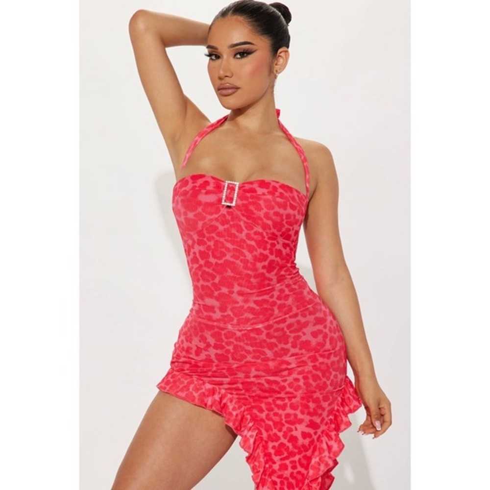 Fashion Nova Pink Red Halter Leah Mesh Mini Asymm… - image 3