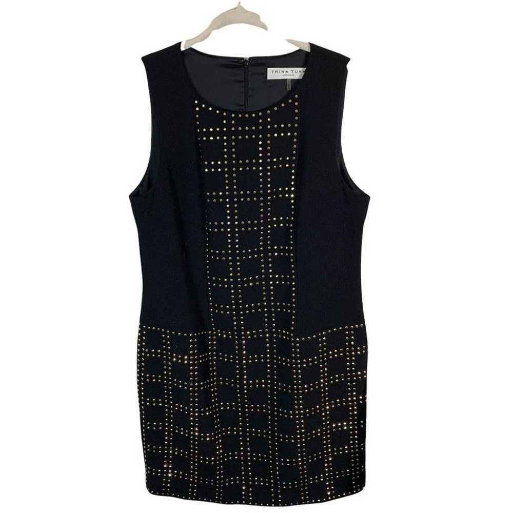 Trina Turk Gold Studded Black Sheath Dress - image 2