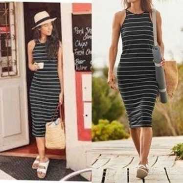 Athleta sun kissed stripe black body con midi dres