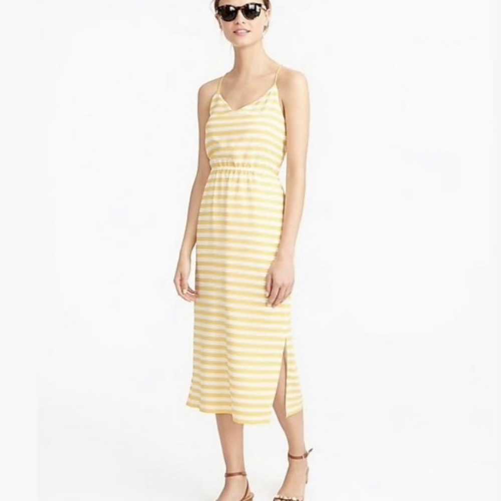 J. Crew Carrie Yellow White Striped Silk Midi Siz… - image 1