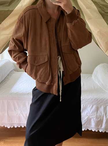 Vintage Light Cocoa Leather Bomber Jacket