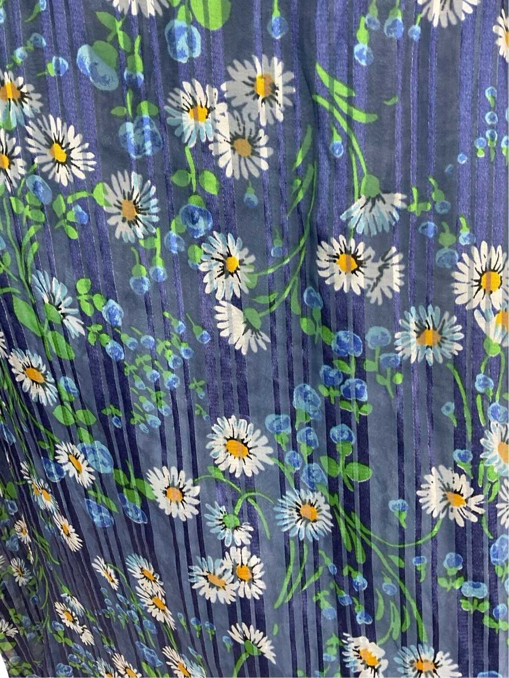 VINTAGE 60s 70s DAISY PRINT BLUE SEMI-SHEER LINED… - image 6