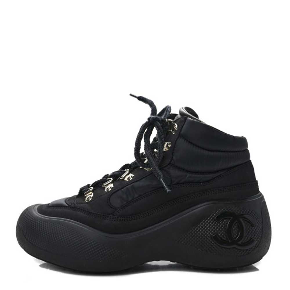 CHANEL Calfskin Nylon CC Lace Up Ankle Snow Boots… - image 1