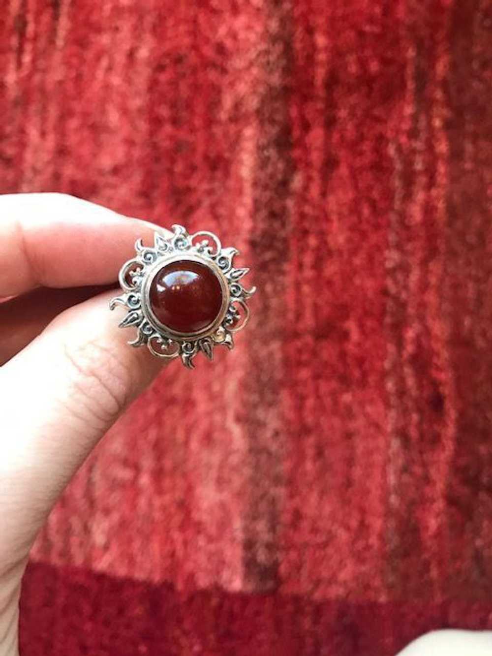 Unknown Silver Sterling silver carnelian sun ring… - image 1