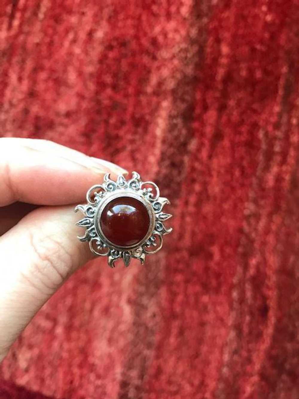 Unknown Silver Sterling silver carnelian sun ring… - image 2