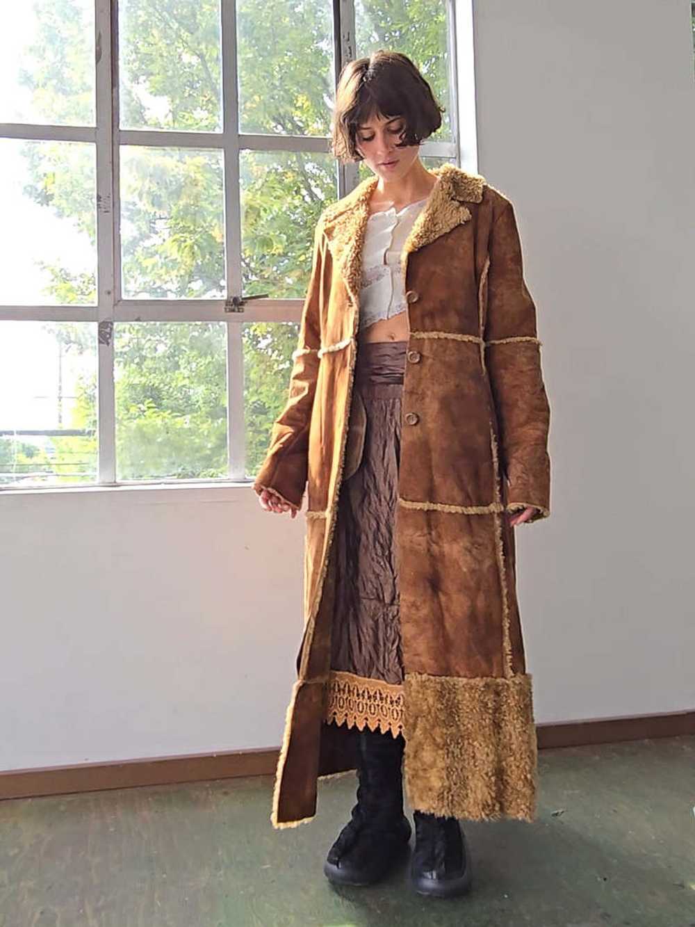 Faux Shearling Maxi Coat - Dark Brown - image 6