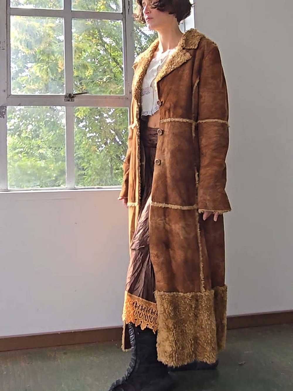 Faux Shearling Maxi Coat - Dark Brown - image 7