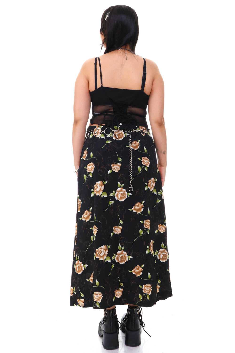 Vintage 90's Black Rose Floral Midi Skirt - M - image 6