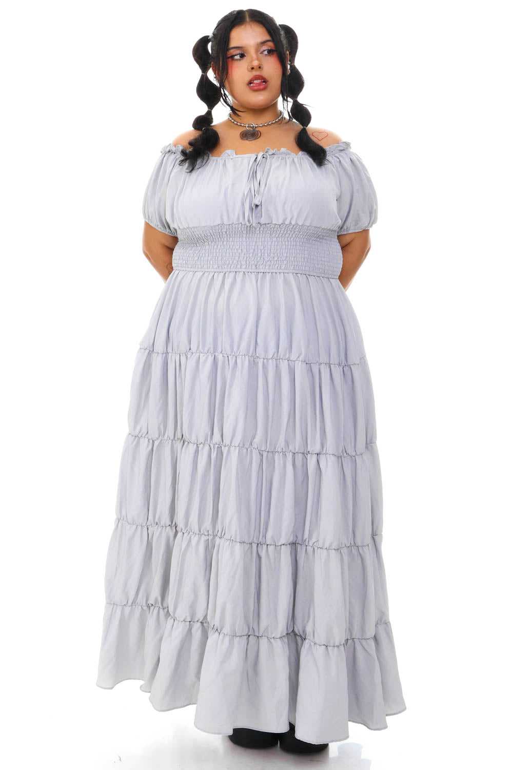 Vintage Y2K Grey Tiered Ruffle Maxi Dress - 2X/3X - image 1