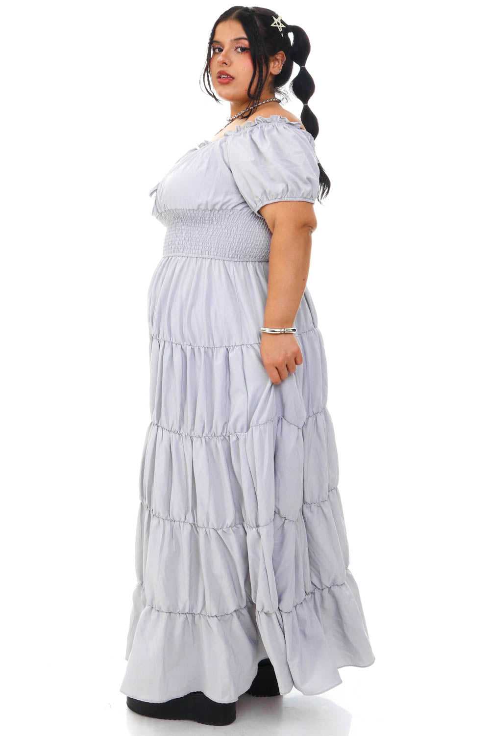 Vintage Y2K Grey Tiered Ruffle Maxi Dress - 2X/3X - image 4