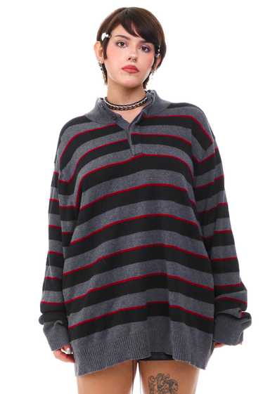 Vintage Y2K Grey Stripe Pullover Sweater - OSFM