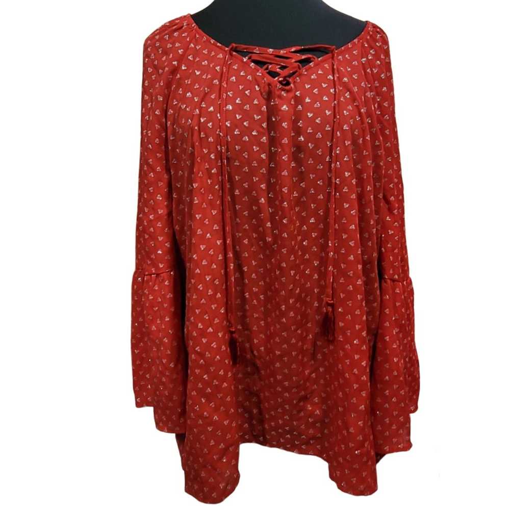 Faded Glory Red with Glitter Hearts Blouse Size 3… - image 1