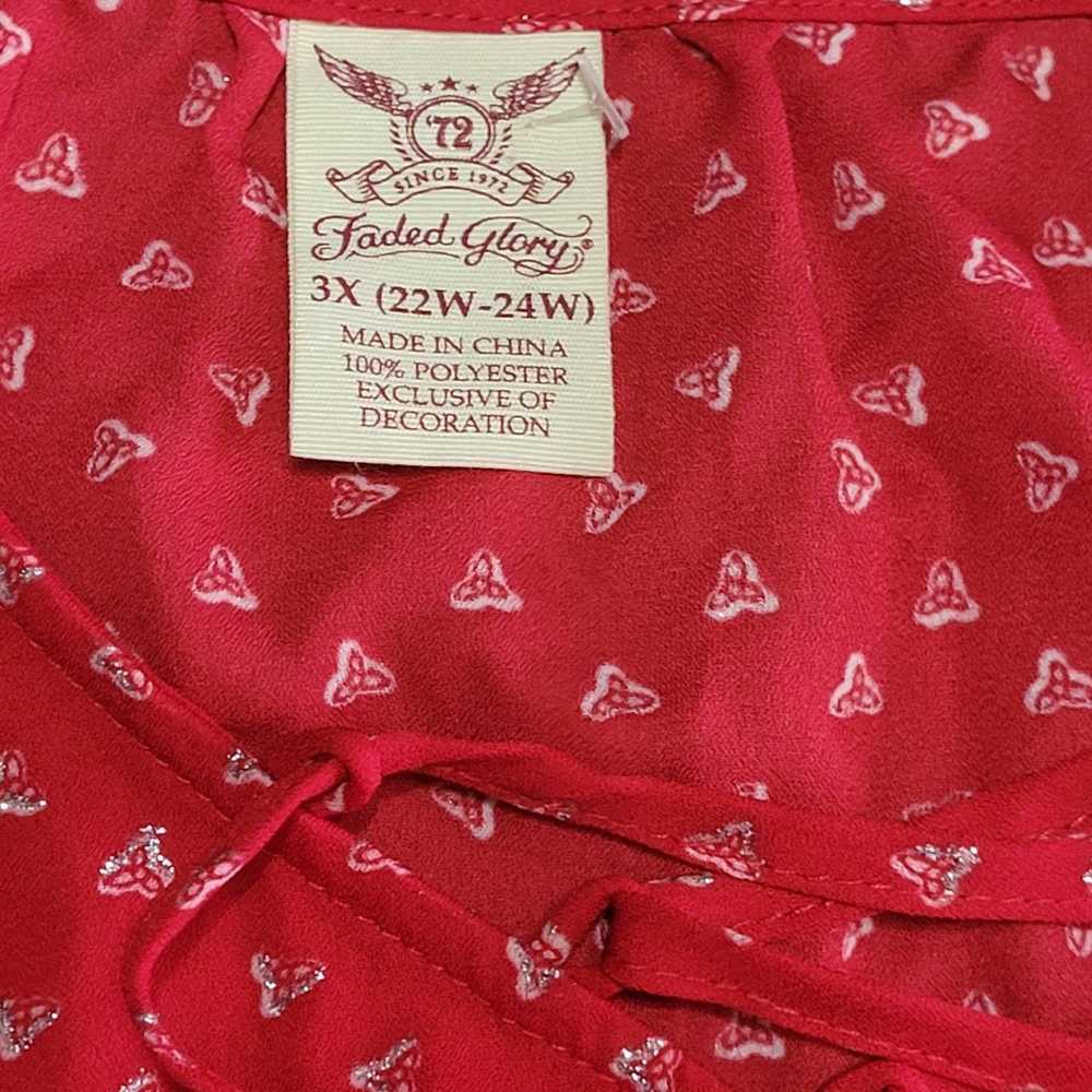 Faded Glory Red with Glitter Hearts Blouse Size 3… - image 4