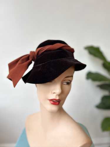 40’s Brown Hat with Rust Ribbon Accent