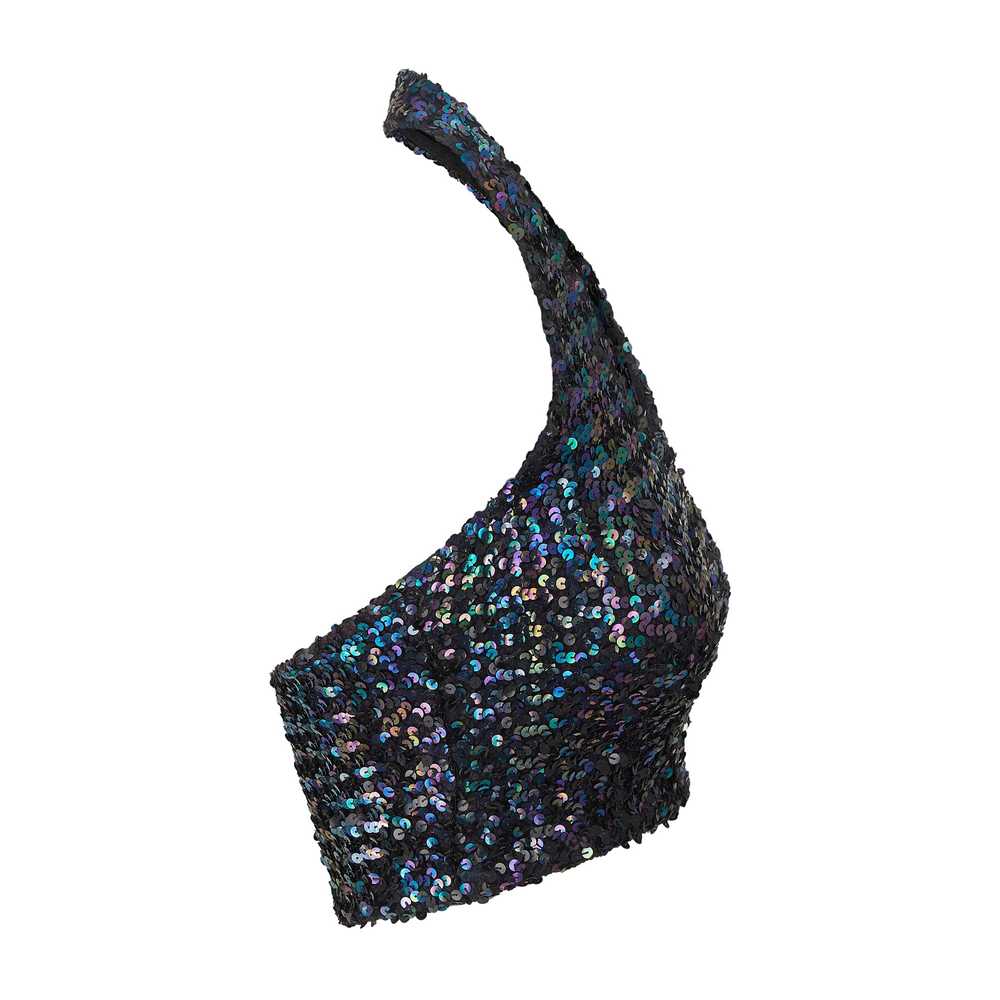 1970s Biba Black Iridescent Sequin Halter-Neck Top - image 2