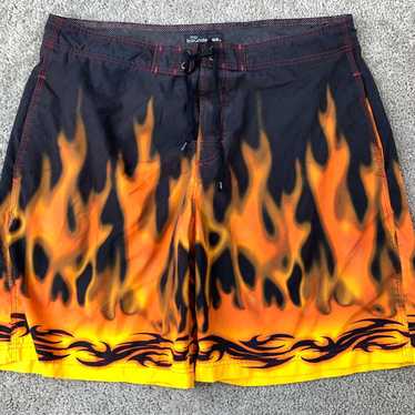 Vintage Men's Black Multi Flame Print Board Shorts