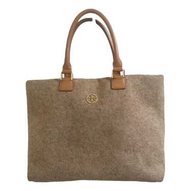 TORY BURCH cameron brown and gray 2024 Leather wool tote