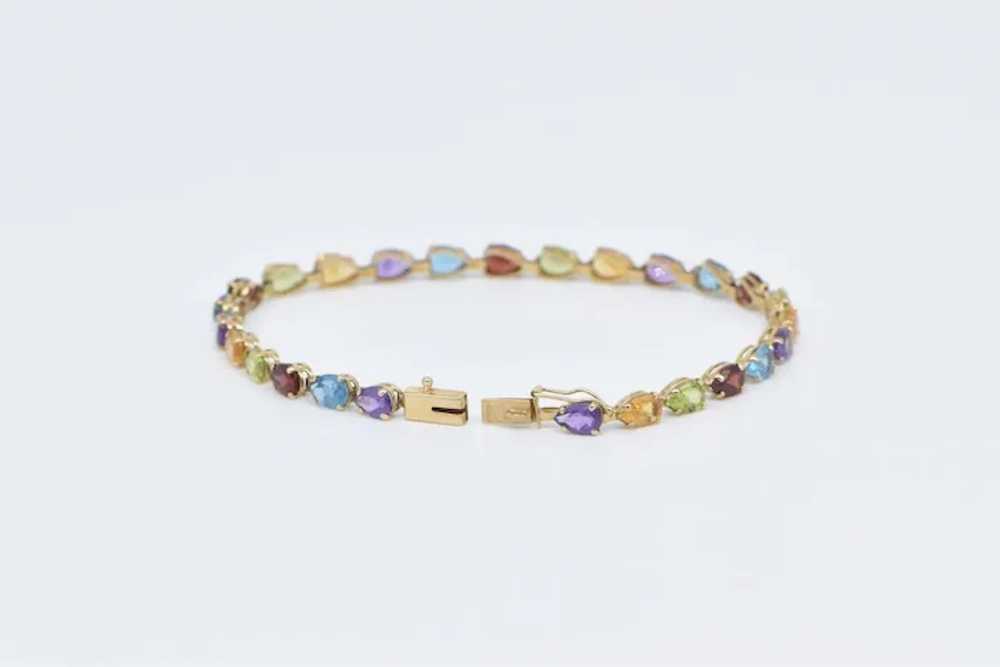 14K Pear Rainbow Gemstone Vintage Tennis Bracelet… - image 2