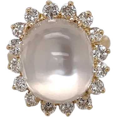 18K Yellow Gold Moonstone and Diamond Ring