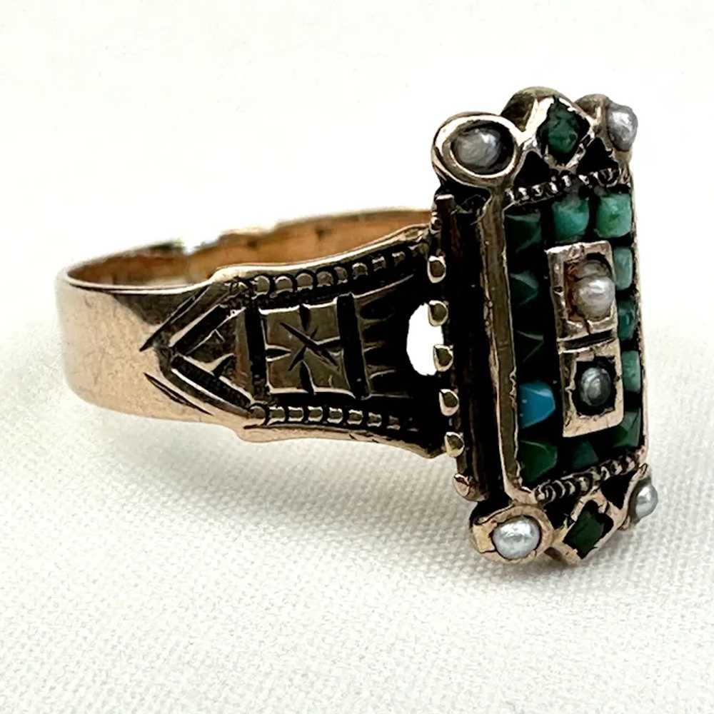 Victorian 10k Gold Turquoise and Seed Pearl Ring … - image 5