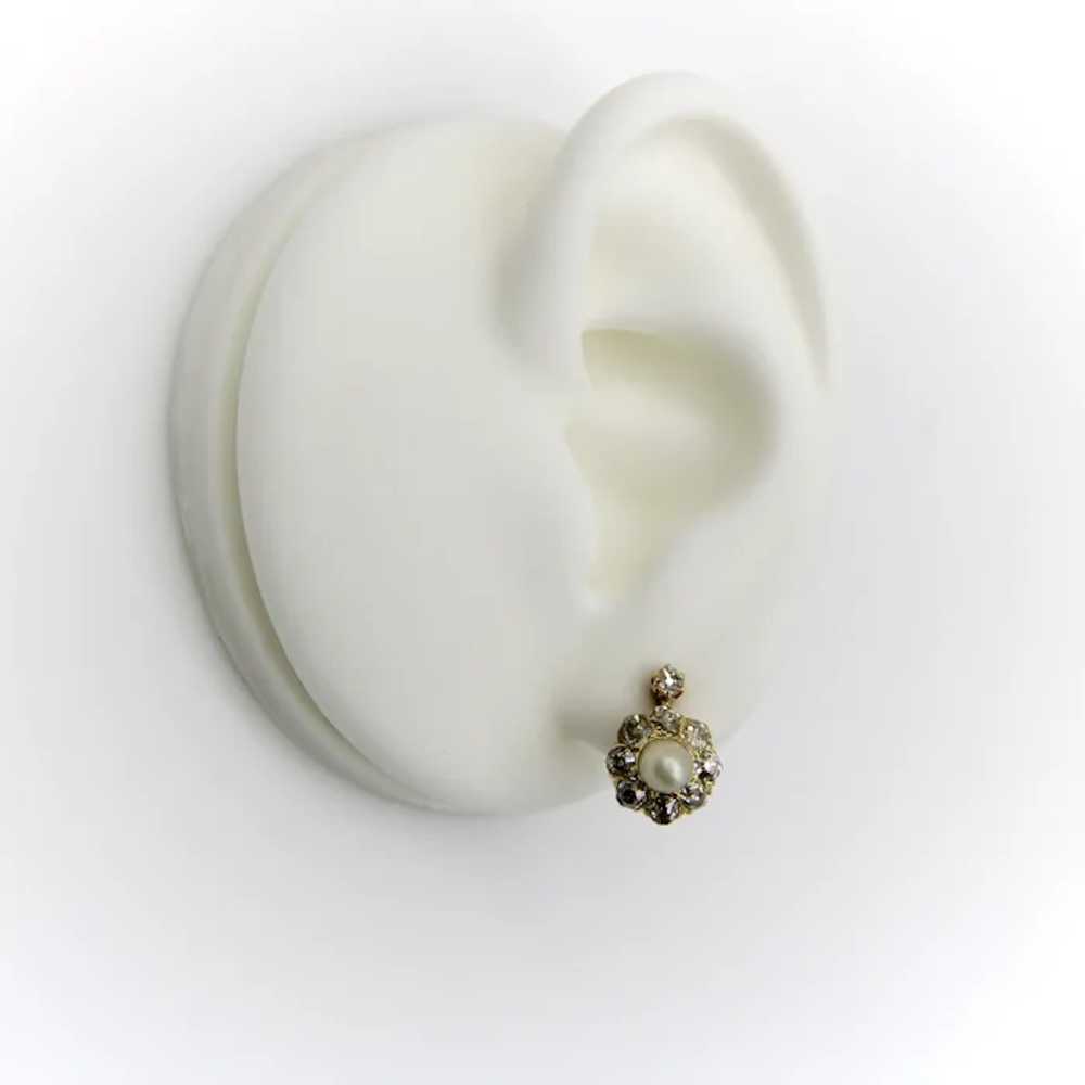 Victorian 14K Gold Diamond and Pearl Flower Dorme… - image 8