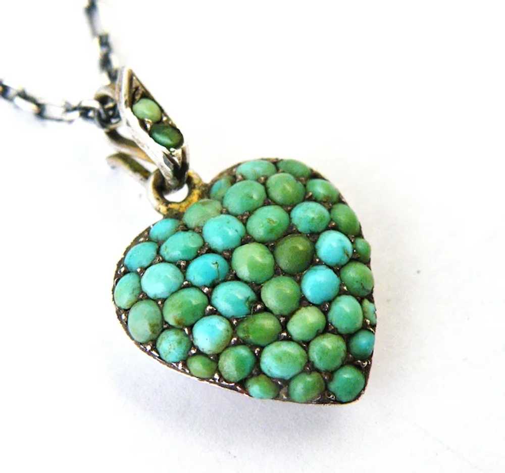 Victorian  pavé turquoise heart locket and chain … - image 2