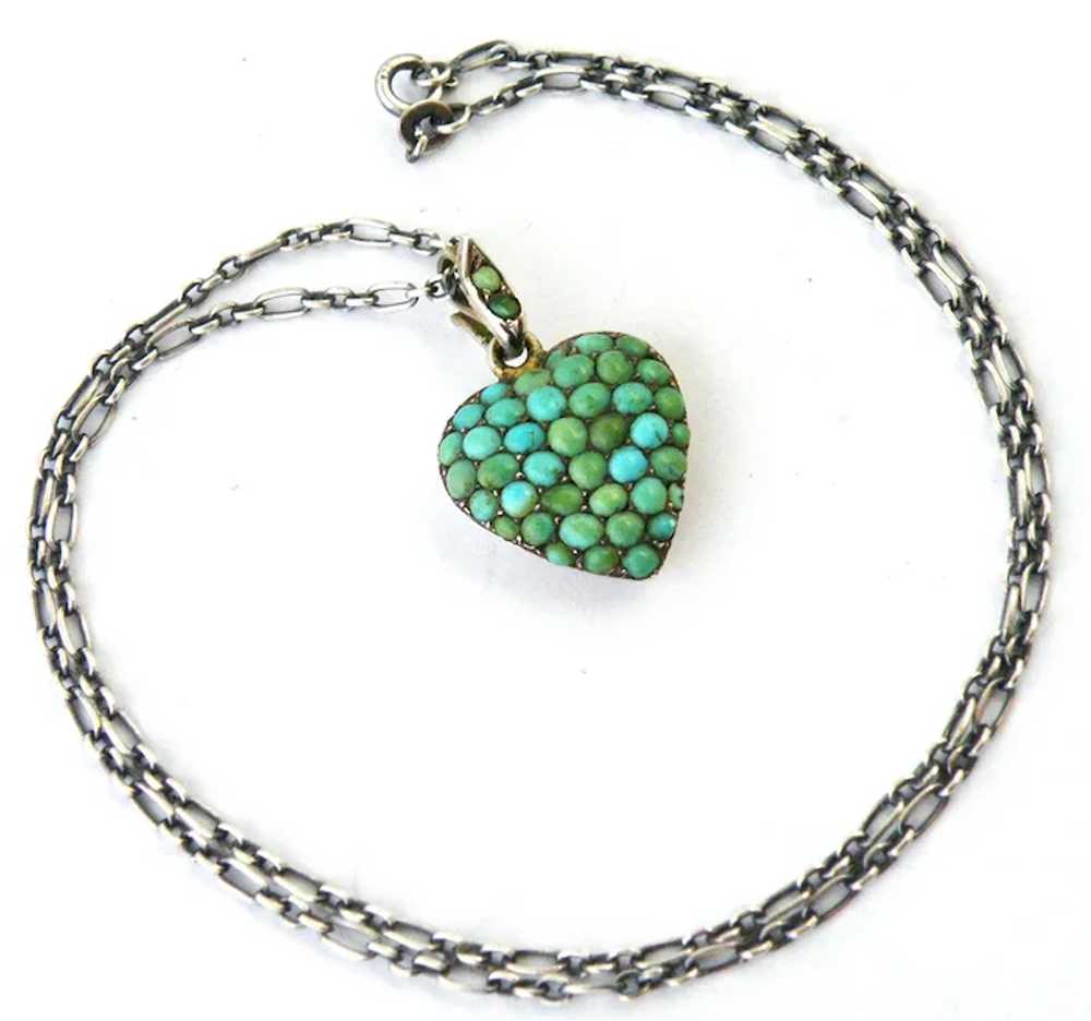 Victorian  pavé turquoise heart locket and chain … - image 5