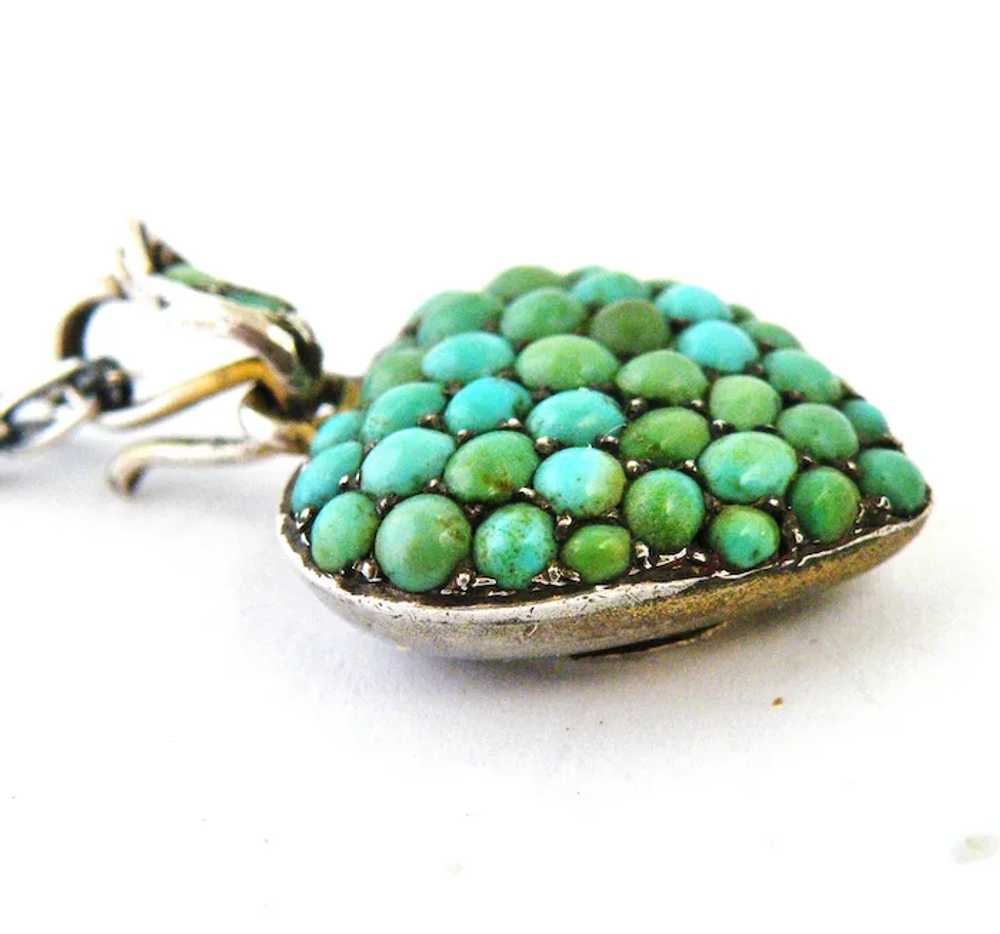 Victorian  pavé turquoise heart locket and chain … - image 6