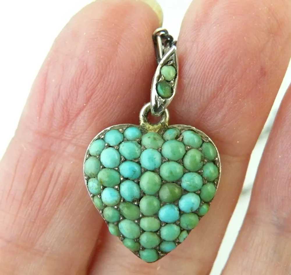 Victorian  pavé turquoise heart locket and chain … - image 8