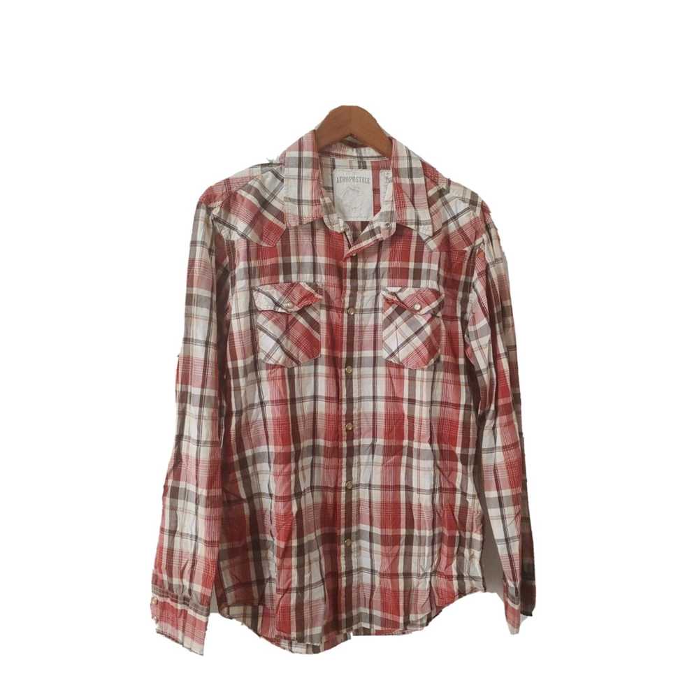 Aeropostale Maroon Plaid Cotton Long Sleeve Shirt… - image 1